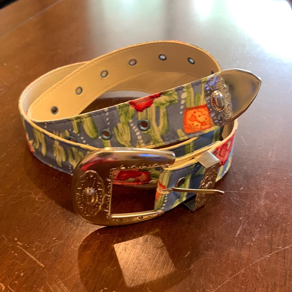 Floral statement belt with faux silver buckle and tip fits 23-34” western rodeo